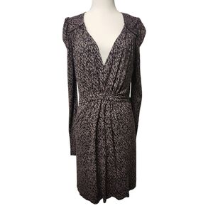 NWOT French Connection Women Brown/Black Ikat Pattern V-Neck Jersey Dress Size 4